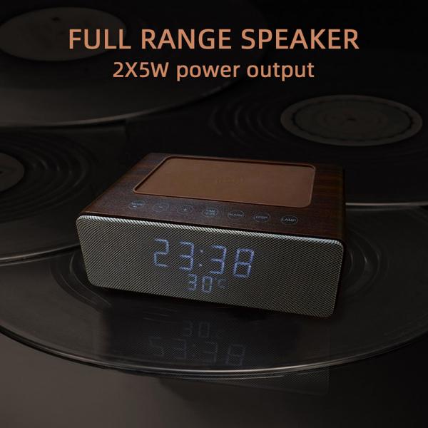 Wireless Charging Bluetooth Stereo Speakers Alarm Clock Room Temperature Display