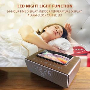 Quality Wireless Charging Bluetooth Stereo Speakers Alarm Clock Room Temperature Display for sale