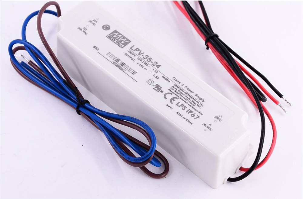 Quality LPV-35-24 36W 1.5A 24V LED Power Supply Waterproof Isolated Plastic IP67 90~264VAC Input for sale