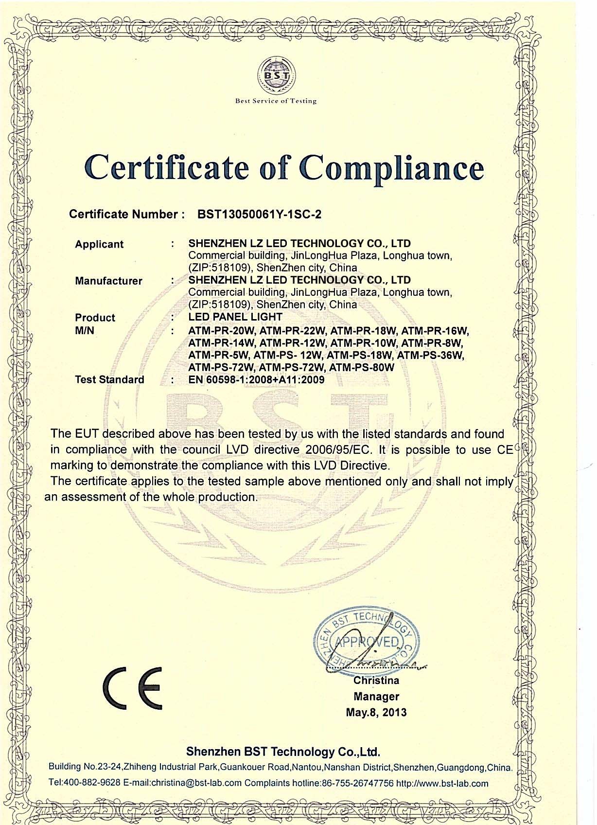 Shenzhen LZ LED Technology Co., Ltd. Certifications