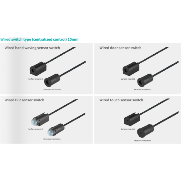 Letaron 10mm Wired Centralized Control Sensor Switches Hand Wave, Door, PIR, Touch Options