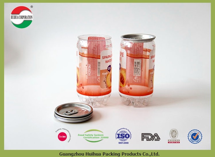 340ml Transparent PET Beverage Cans For Soda / Juice With Aluminum Easy Open Lid