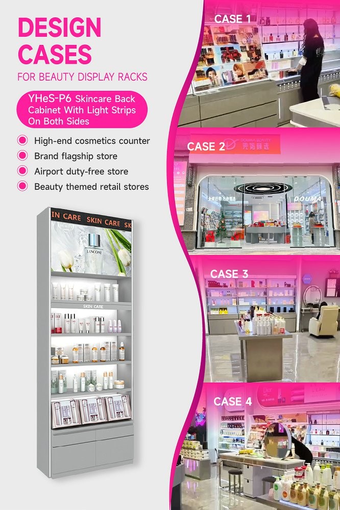 YHeS-P6 Adjustable Shelves Skincare Display Cabinet with 60mm Soft Film Light Box