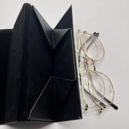 Black Folding Triangular Metal Eyeglass Case Unisex Fasion Hard Nylon