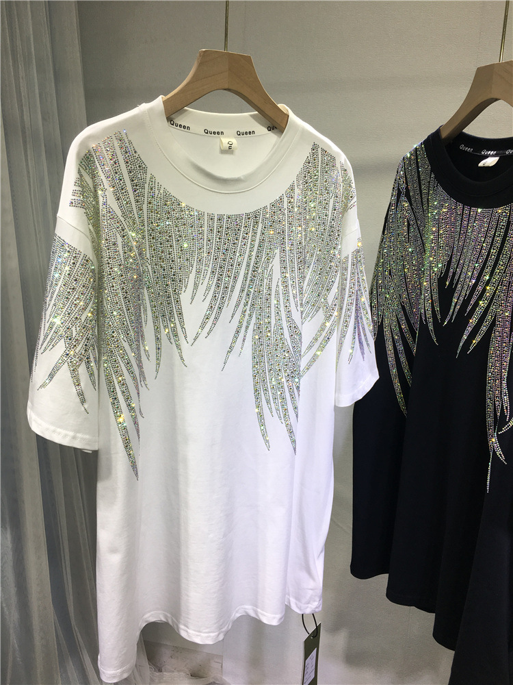 Personalised Rhinestone T Shirts Women'S Graphic 300gsm Cotton Short Sleeves