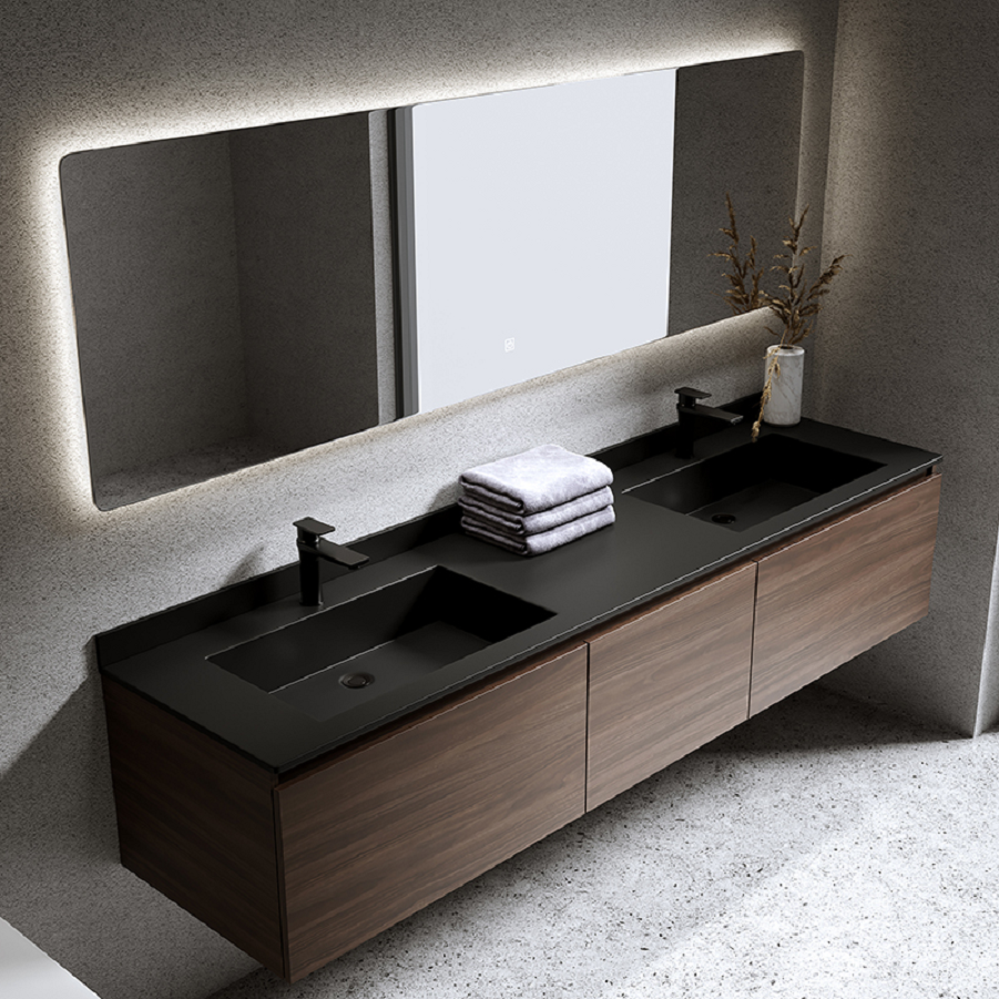 Wooden Modern Style Double Sink Bathroom Vanity with Customized Width and Rectangle