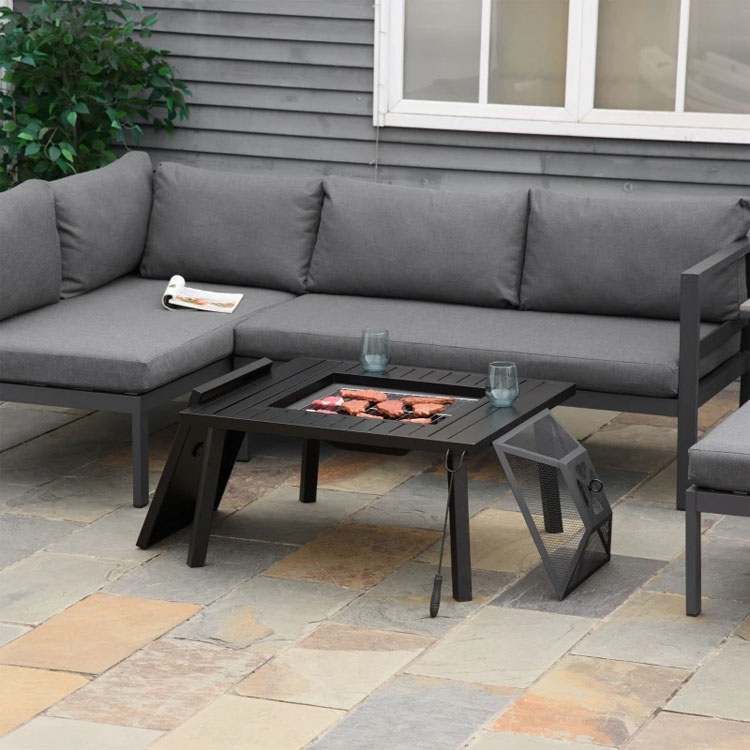 Relax in Style Square Ceramic Wood Burning Fire Pit Table for Backyard Patio Garden Camping