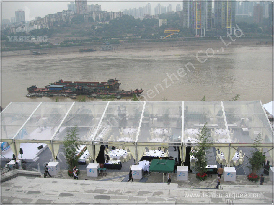 Out side Clear PVC Fabric Wall high peak tent rentals , Pagoda Party wedding reception tents