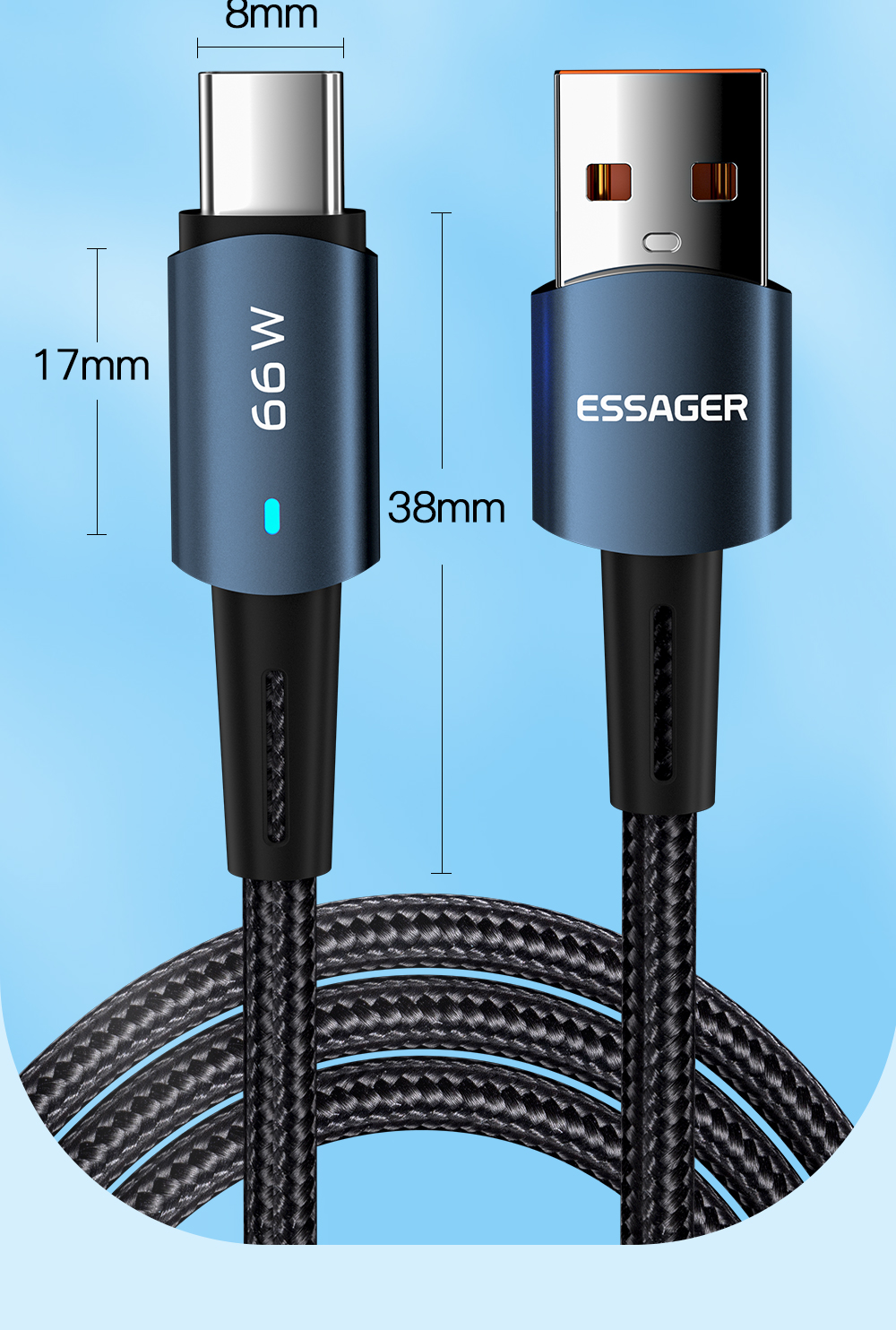 Essager Sunset Super Charge USB A To C Data Cable USB2.0 6A PD 66W