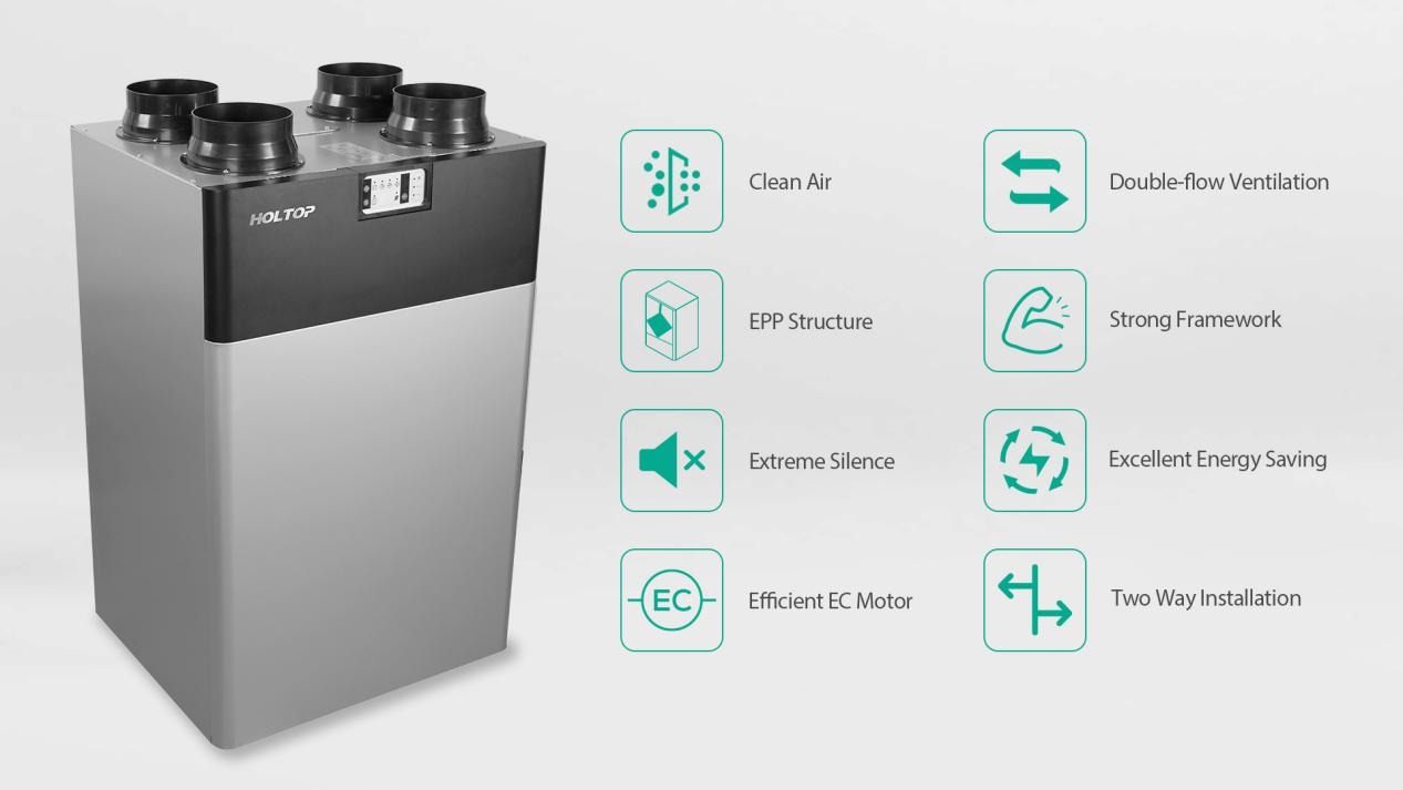 Holtop CFA 350T Compact HRV High Efficiency Top Port Vertical Heat Recovery Ventilator
