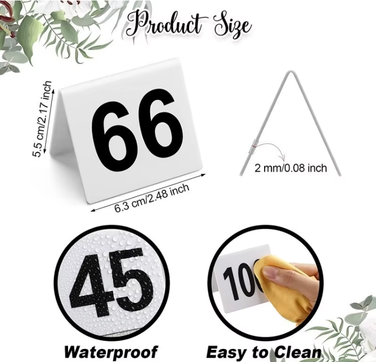 Plastic Party Event Decorations Table Number Labels Holder Supplies Waterproof Printable Custom Signs
