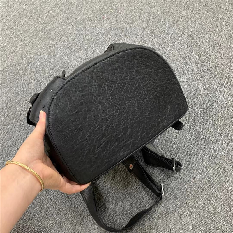 Unisex Style Authentic Ostrich Skin Drawstring Closure Women Men Backpack Genuine Leather Female Male Travel Bag Pack