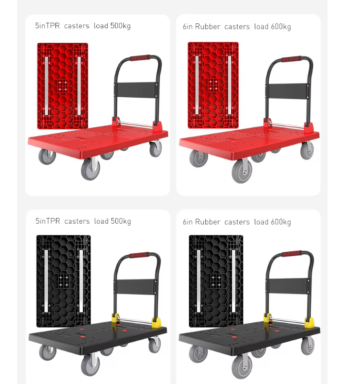 High Load Warehouse Transport Trolley 600kg 500KG Capacity Foldable Four Wheel Platform Customizable OEM Support