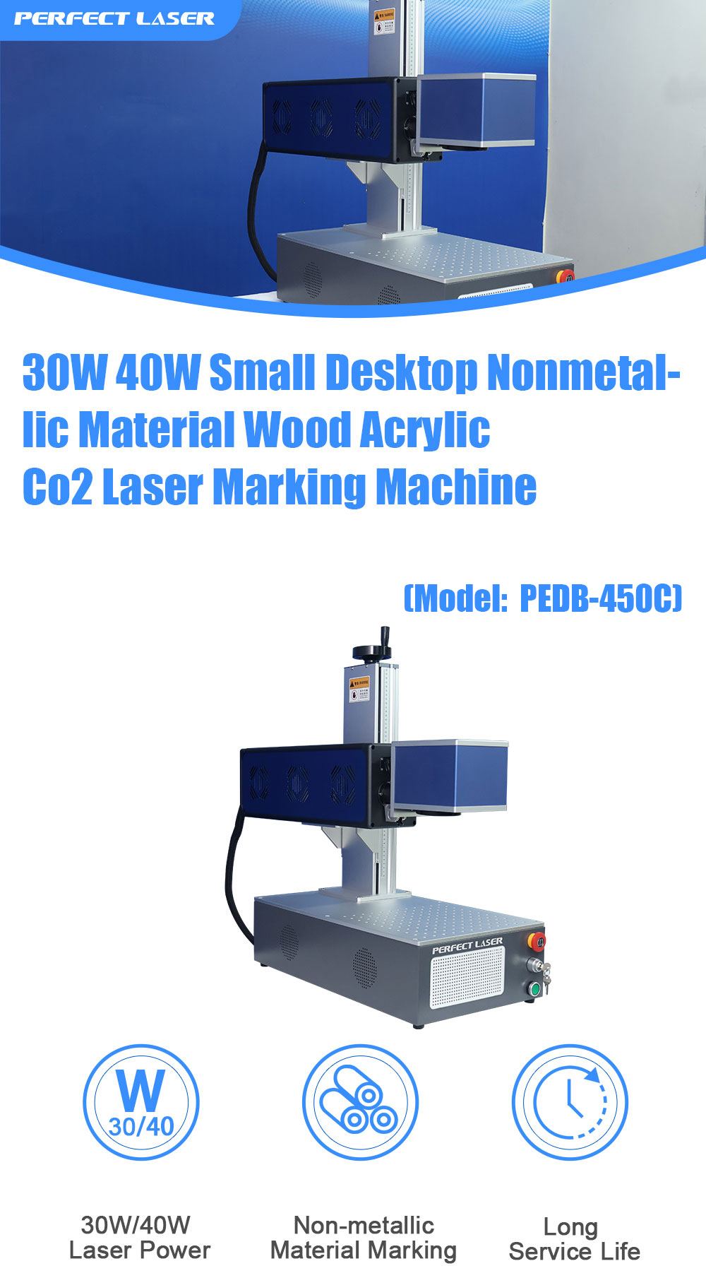 30W 40W Small Desktop Nonmetallic Material Wood Acrylic Co2 Laser Marking Machine