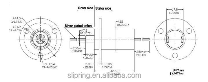 Mini Type Wind Turbine Slip Rings,3 Circuits 10A Capsule Length 42.53mm,For CCTV Pan