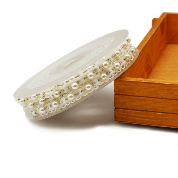 KJ20020 Crochet Braided Pearl Ribbon Trim 10mm