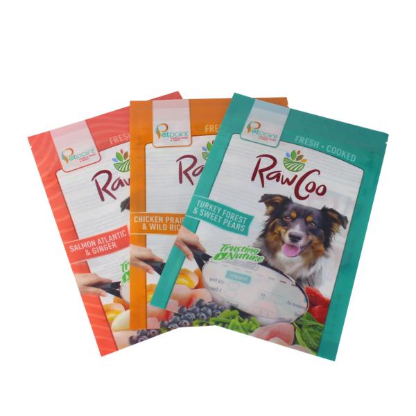 Custom Logo Stand Up Pet Food Packaging Resealable Dog Snack Pouch With Window Euro Hole