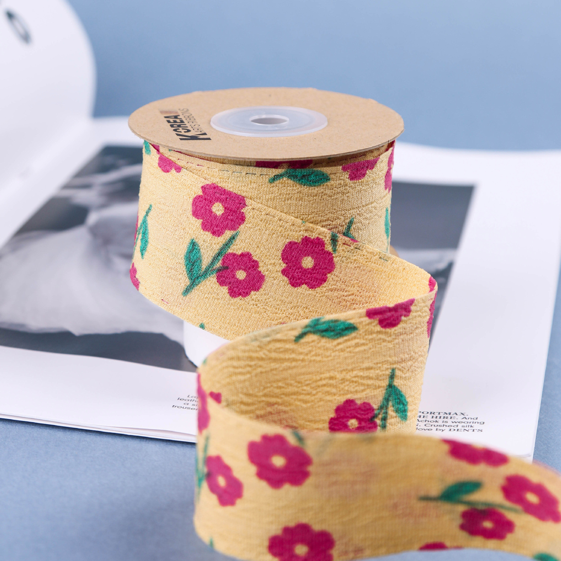 OEM Blossom Flower Art Printed Ribbon 40mm Custom Ribbon With Logo