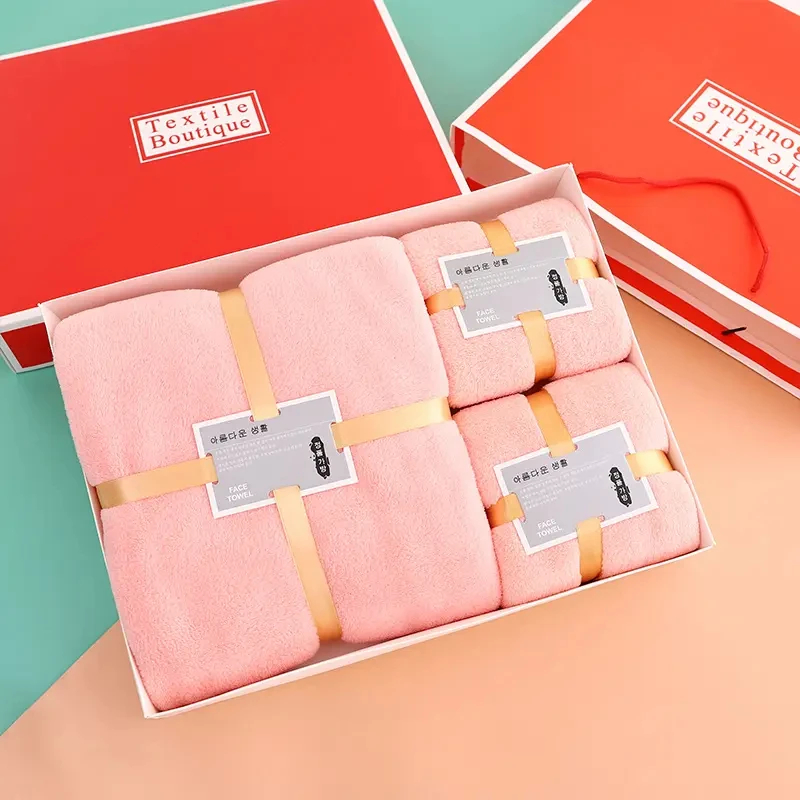 Soft and Absorbent Home Hotel Spa Bath Towel Set Gift in Thick Coral Fleece Microfiber