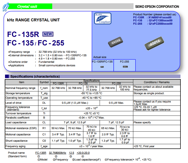 Crystal SMD XTL KHZ 20PPM Power Management Ic Epson Timing FC-135R 32.7680KA-A5