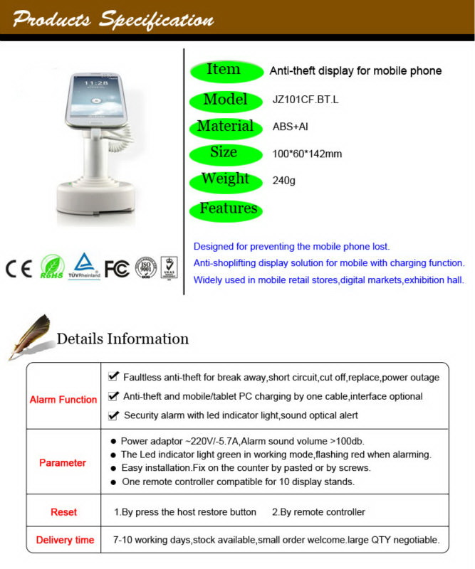 2014 Smart Phone Alarm and Anti-theft Capability Display Support