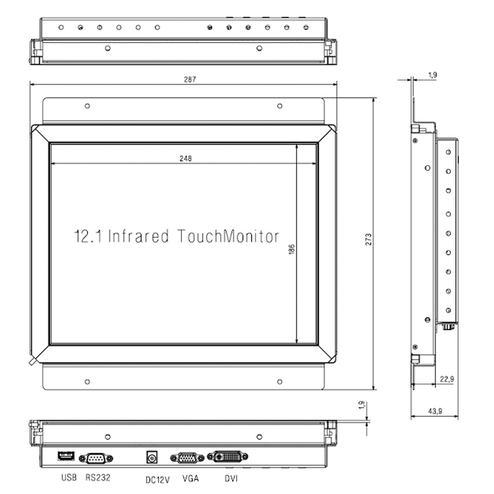 OEM 12.1 Inch Infrared Touch Screen Monitor Screen Brightness 1000cd/M2