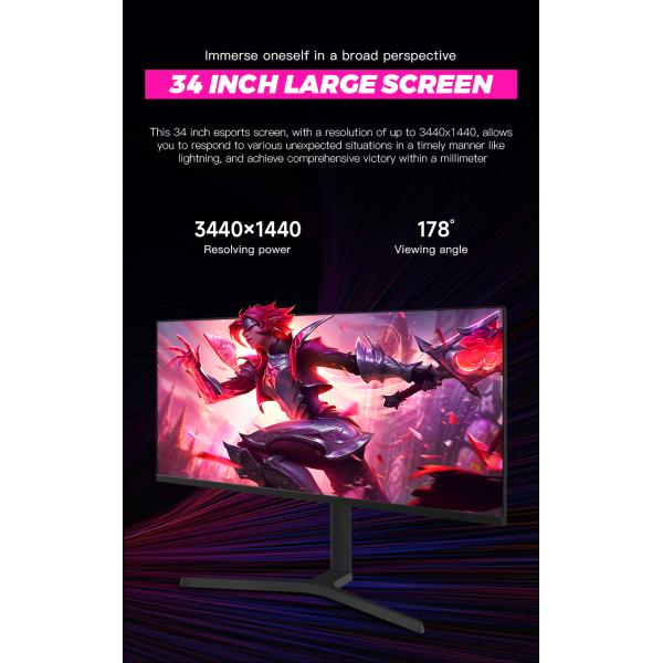 4K UHD Internet Cafe 34 Inch Gaming Monitor With IPS LED RGB Lighting Height Adjustable