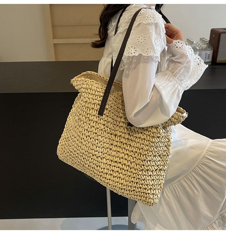 High Quality Wholesale Women'S Summer Crochet Raffia Straw Bag Handmade Designer Open Shoulder Bag Crochet Beach Bag for Women Summer Beach Totes Bag