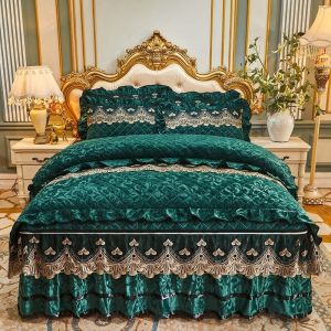 4 Pcs Winter Bed Spreads Cover Skirt Set with Embroidery of 100% Polyester