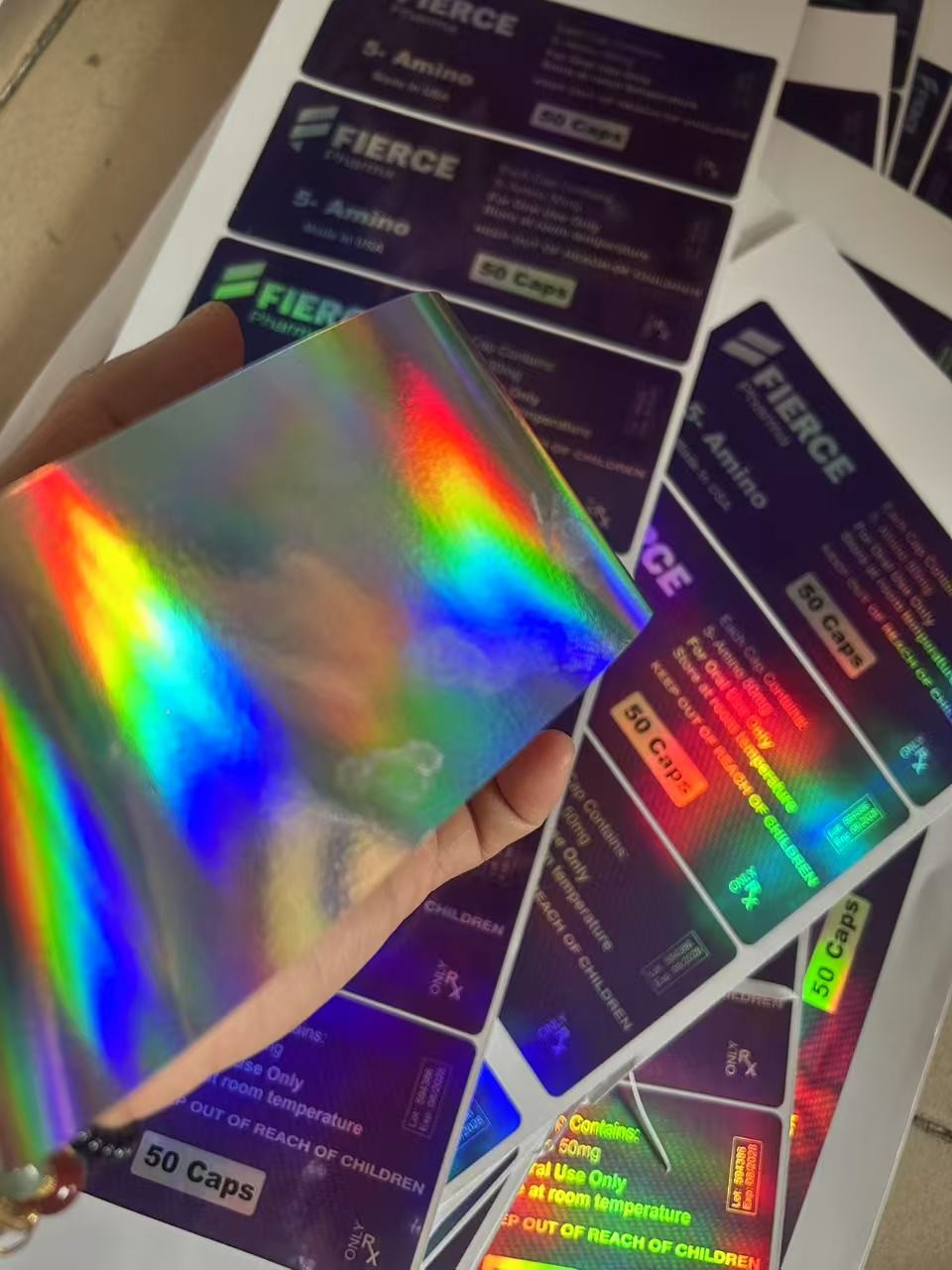 Testo Propionate 100mg Hologram Laser 10ml Vial Labels , Glossy Finish Multi Dose Vial Label
