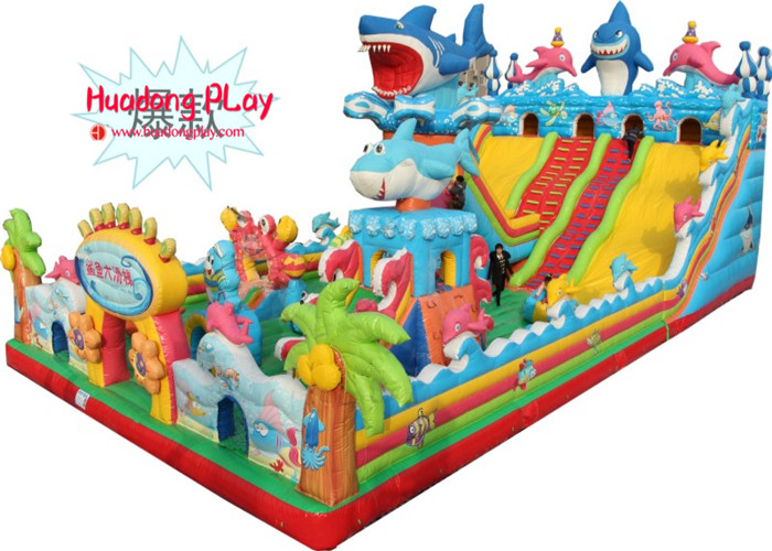 Large Size Outdoor Childrens Inflatable Bounce House With Slide Shark Jumping