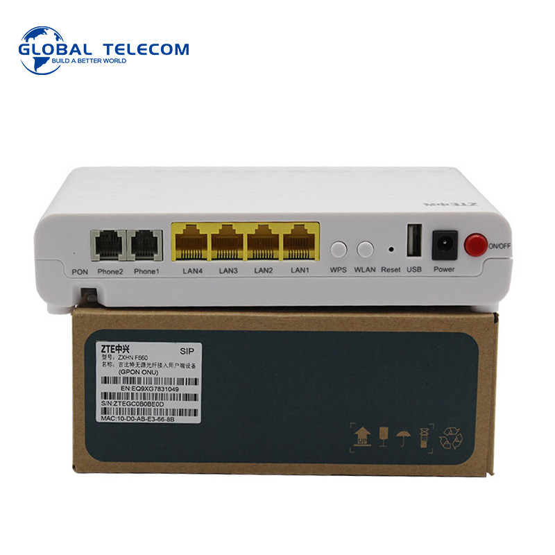 V5.0 ZTE F660 GPON 4FE 2POTS WIFI SC UPC Optical Interface