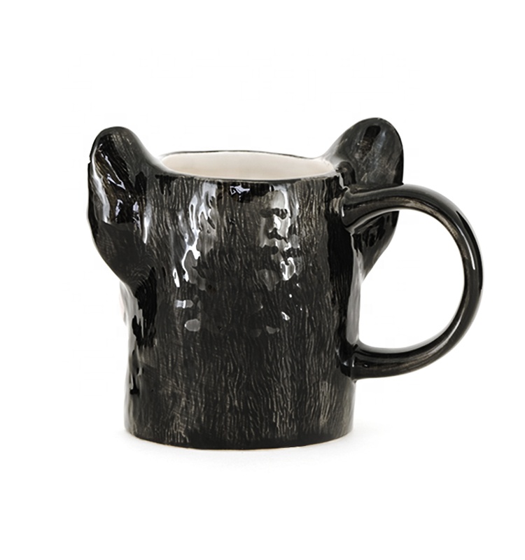 Best Selling cute earthenware 3d black dog shaped Animal Ceramic Mugs Design with 3D handpaint