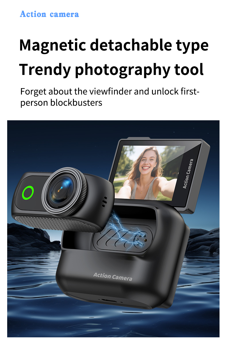 Panoramic Camera Magnetic Detachable Action Camera 2.0 Inch Flip Screen Electronic Anti Shake WiFi APP Transfer