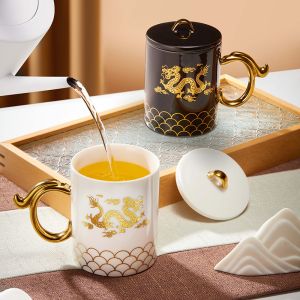 Custom Ceramic Mug Gold Handle Mug With Dragon Pattern
