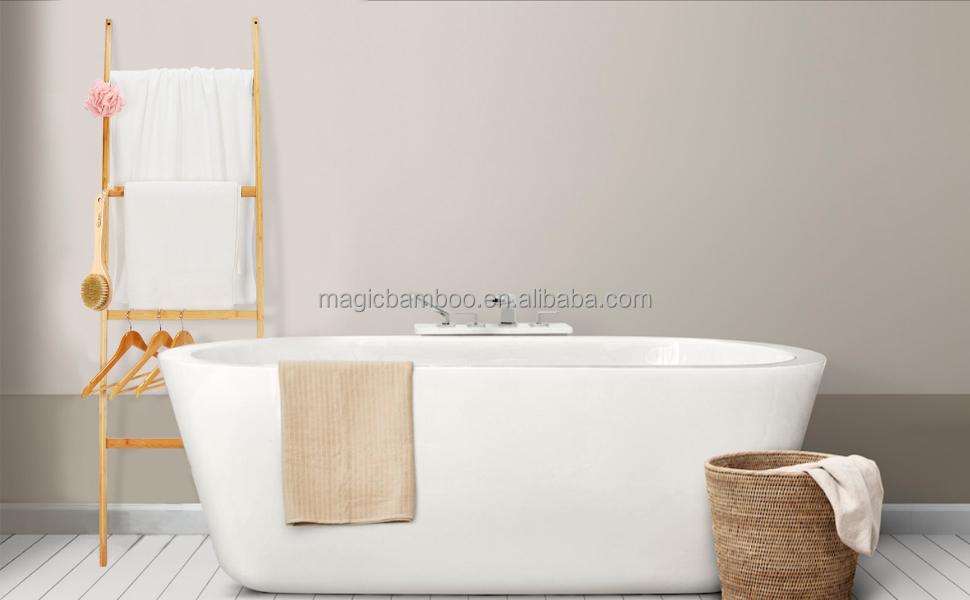 Upgrade Your Bathroom and Living Room Decor with a 6ft BAMBOO Towel Ladder Four Layers