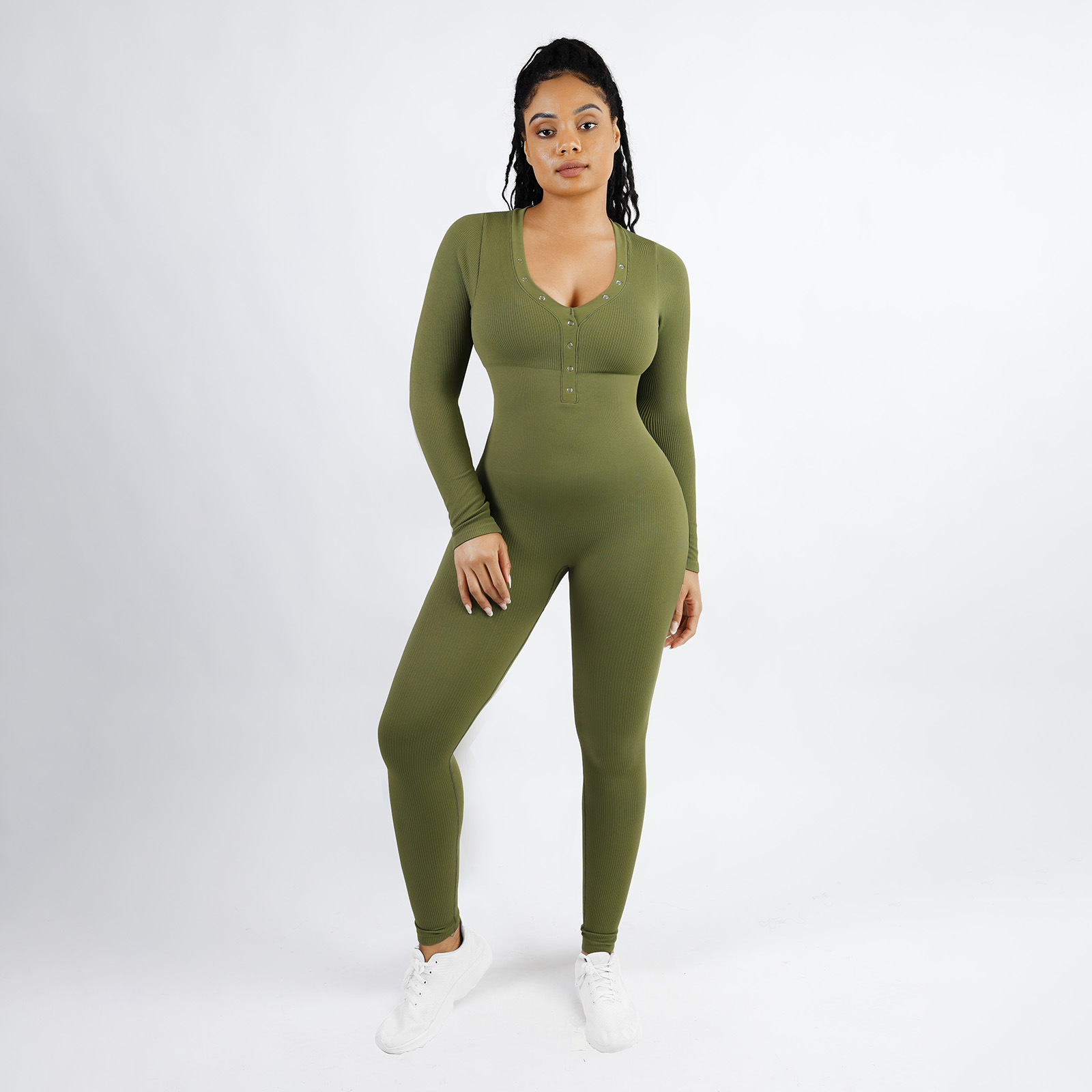 Women's Deep V Neck Jumpsuit with Tummy Control and Breathable Material in XS-3XL Sizes