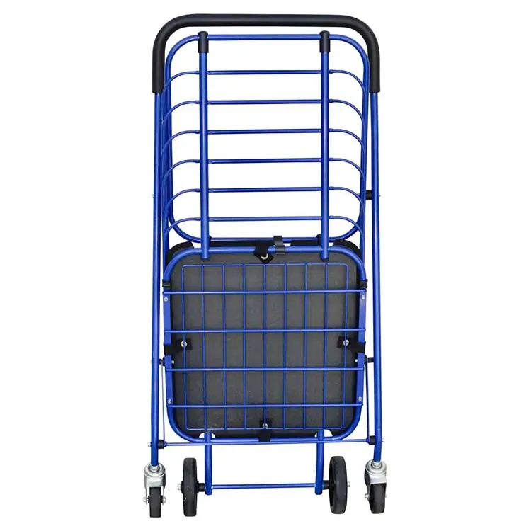 Portable Steel Blue Shopping Cart Wagon Shopping Basket with Accessory Basket