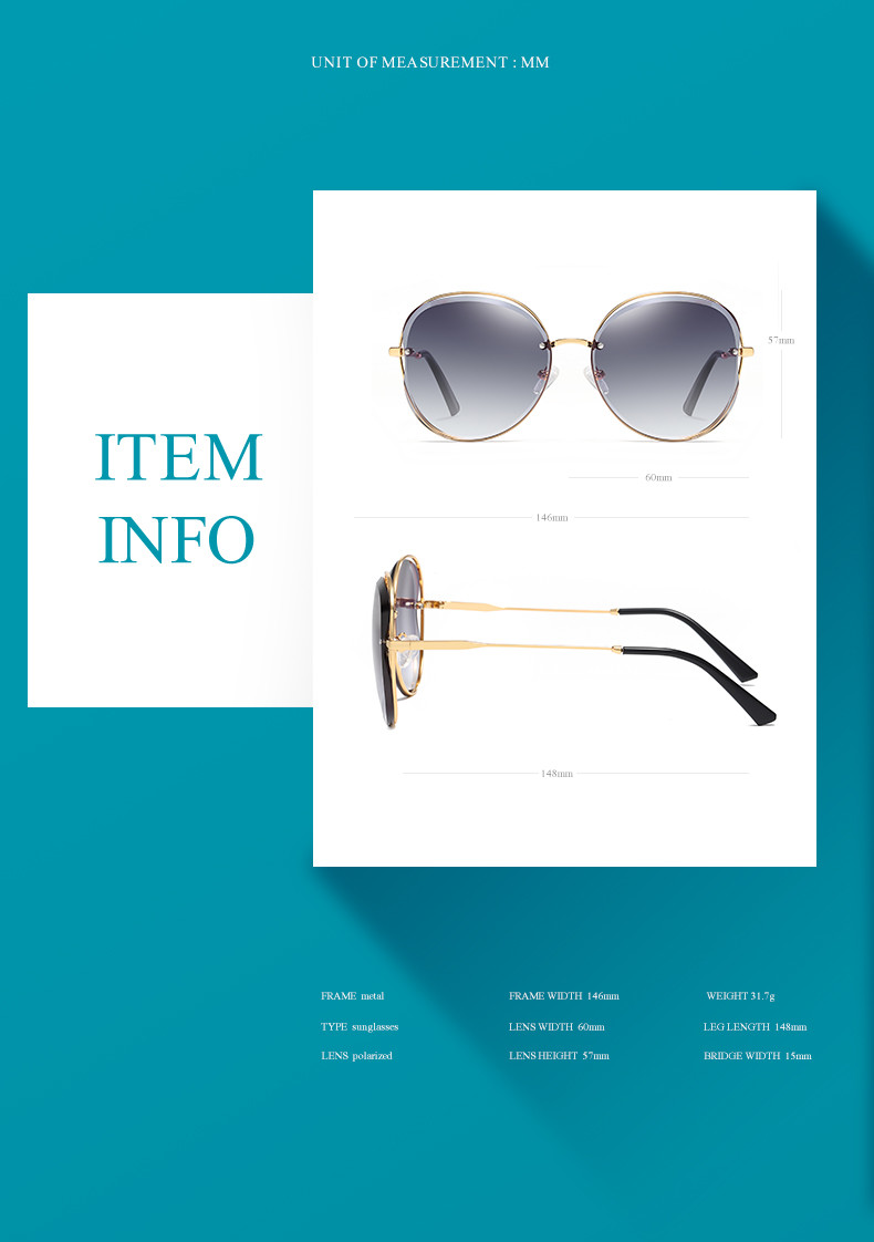 60mm Lens Square Cat Eye Sunglasses UV400 UVC Fashionable Women Sunglasses