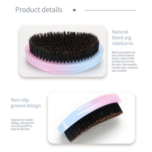 Custom Logo 360 Wave Brush PU Gradient Glossy Soft Medium Bristle Wood Curved