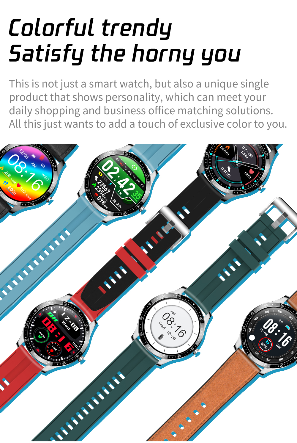 IP68 Silicone Smart Watch , 240*240 Smart Ecg Temperature Bracelet