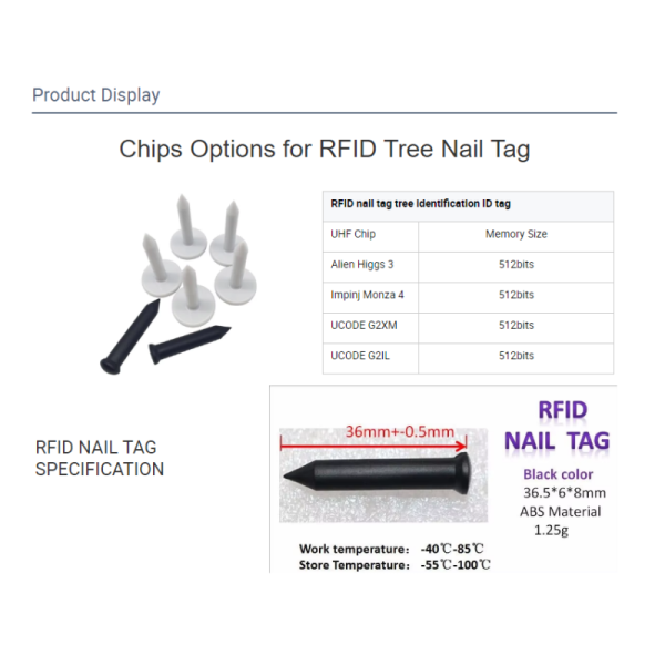 Black ABS Embedded RFID Nail Tag Forestry Tree / Asset Management 41 * 28mm
