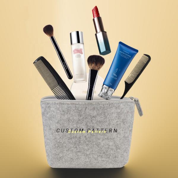 Custom Blank Sublimation Portable Felt Makeup Bag Coin Purse Cosmetic Canvas Bag With Zipper