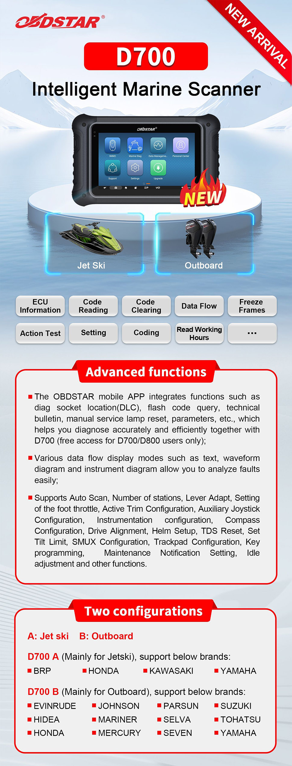 OBDSTAR D700 A( Mainly for Jetski)Intelligent Marine Scanner