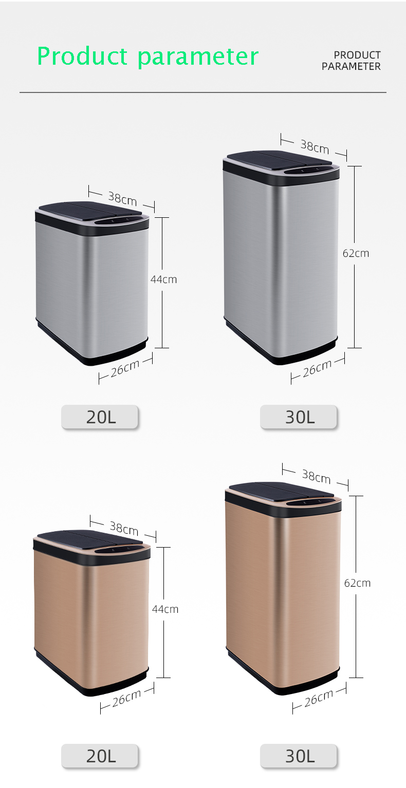 Square Motion Sensor Waste Bin OEM ODM Touchless Stainless Steel Trash Can