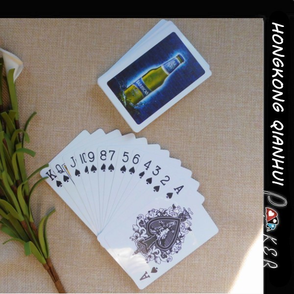 CUSTOM PLASTIC PLAYING CARDS IN PLASTIC BOX FOR BEER ADVERTISING PURPOSE