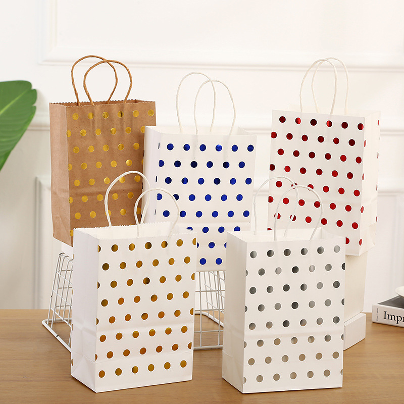 Quality Custom Gold Dot Kraft Paper Gift Bags with Twisted Handles for sale