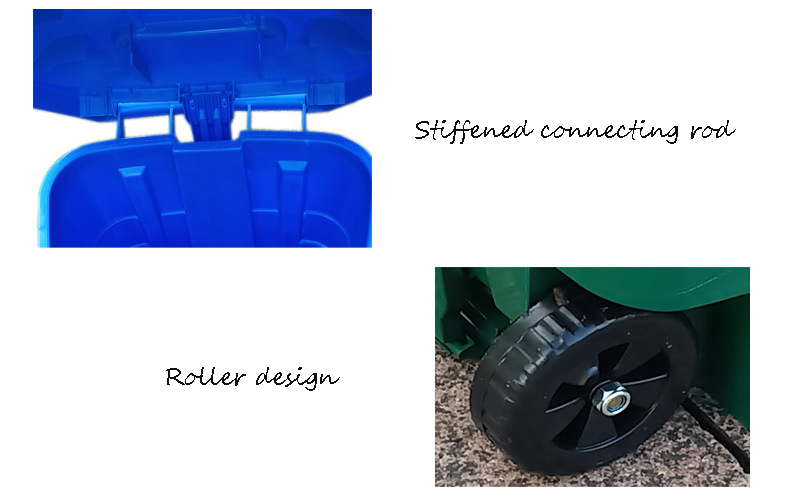 Outdoor 50 Liter Recycling Waste Bins Roller Foot Clamshell Smart Bucket Bottom Raised Plastic Trash Can Wheelie Bins