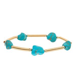 Quality Blue Irregular Turquoise Bracelet Spring Link Chain Gold Plated for sale