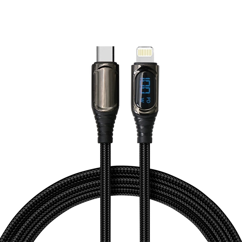 3A CC60W/CL27W Dual Type-C Braided Cable with Digital Display and Customizable Options